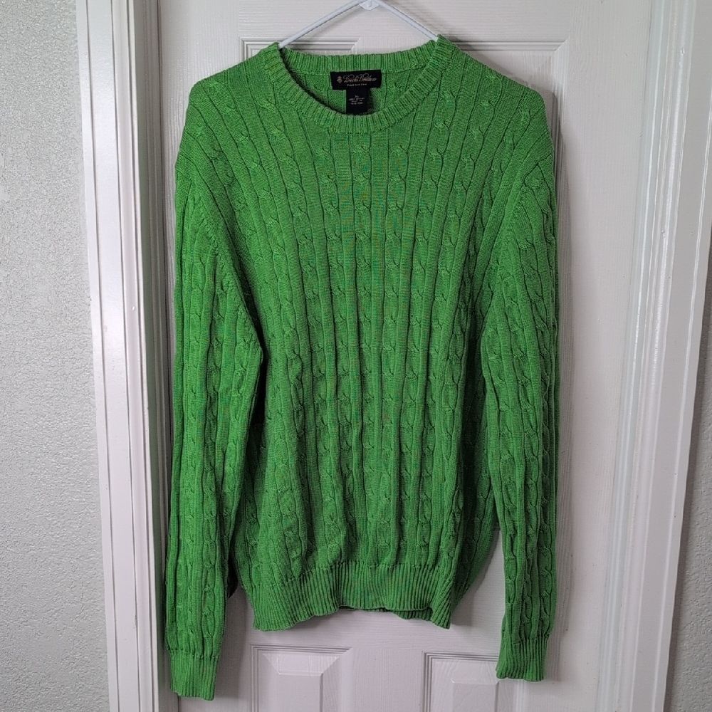 Brooks Brothers Green Cable Knit Crewneck Sweater